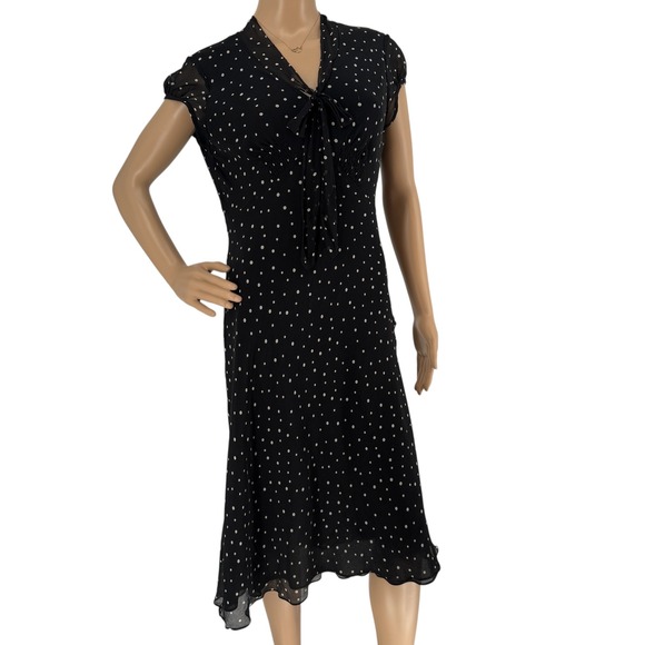 Talbots Women's Black Polka Dot 100% Silk Midi Dress Short Sleeve Size 8 - Picture 3 of 16